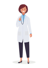 Fototapeta premium A female doctor with a stethoscope in a uniform. Vector illustration.