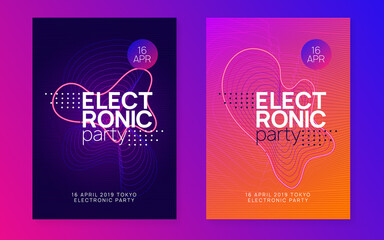 Neon electronic party flyer. Electro dance music. Techno fest event. Trance sound. Club dj poster.