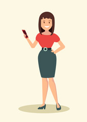 Business woman talking on the phone. Vector illustration.