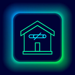 Glowing neon line No smoking at home icon isolated on black background. Area no smoking house. Colorful outline concept. Vector