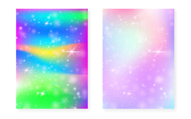 Unicorn background with kawaii magic gradient. Princess rainbow hologram.