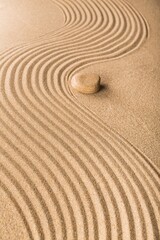 Fototapeta na wymiar Japan garden with stone in raked sand