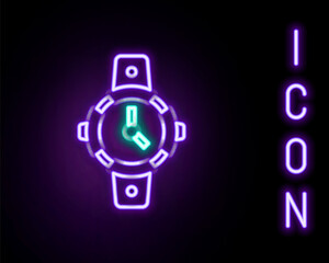 Obraz na płótnie Canvas Glowing neon line Diving watch icon isolated on black background. Diving underwater equipment. Colorful outline concept. Vector