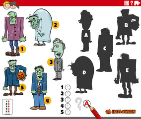 shadows game with cartoon Halloween zombies characters