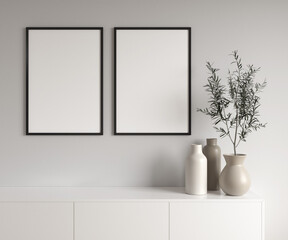 Obraz na płótnie Canvas mockup, frame, white, decor, interior, blank picture, wall, interior, mock up, living room design, scandinavian style, interior, artwork. Home staging and minimalism concept