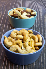 Cashew nut, brazil nut on the background. Selective focus.