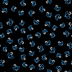 Line Umbrella icon isolated seamless pattern on black background. Insurance concept. Waterproof icon. Protection, safety, security concept. Vector