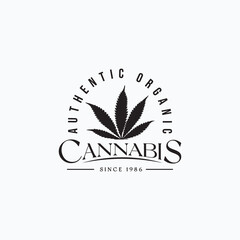 Minimalist vintage cannabis logo vector illustration design. Simple organic medical logo concept