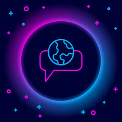 Glowing neon line Learning foreign languages icon isolated on black background. Translation, language interpreter and communication. Colorful outline concept. Vector