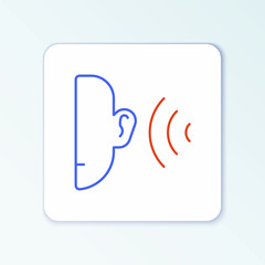 Line Ear listen sound signal icon isolated on white background. Ear hearing. Colorful outline concept. Vector