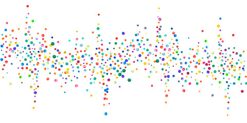 Watercolor confetti on white background. Adorable rainbow colored dots. Happy celebration wide colorful bright card. Lively hand painted confetti.