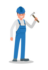 A man is a construction worker in overalls in the workplace with a tool in his hands.