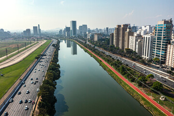 Fototapeta na wymiar City of Sao Paulo, Brazil. South America. Marginal Pinheiros Avenue, and Pinheiros River.