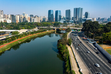 Fototapeta premium City of Sao Paulo, Brazil. South America. Marginal Pinheiros Avenue, and Pinheiros River.