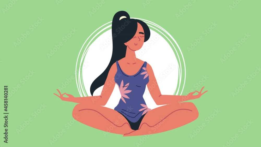 Wall mural young lady practicing yoga character