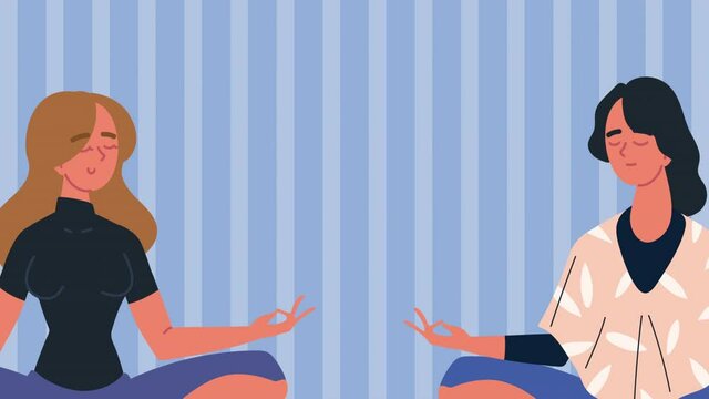 young ladies practicing yoga characters