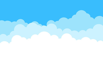 Sky and Clouds, Beautiful Background. Stylish design with a flat, cartoon poster, flyers, postcards, web banners. holiday mood, airy atmosphere. Wide Size. Design Material. Vector illustration.