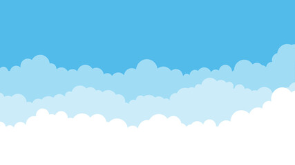 Sky and Clouds, Beautiful Background. Stylish design with a flat, cartoon poster, flyers, postcards, web banners. holiday mood, airy atmosphere. Wide Size. Design Material. Vector illustration.