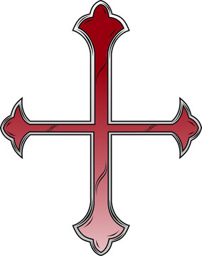 Beautiful and stylish medieval Christian cross as used by the Knights Templar during the crusades with red and silver gradients and shiny accents for a metallic look