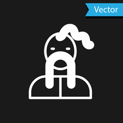 White Ukrainian cossack icon isolated on black background. Vector