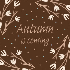 Vector brown ecru autumn floral illustration print