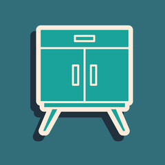 Green Chest of drawers icon isolated on green background. Long shadow style. Vector
