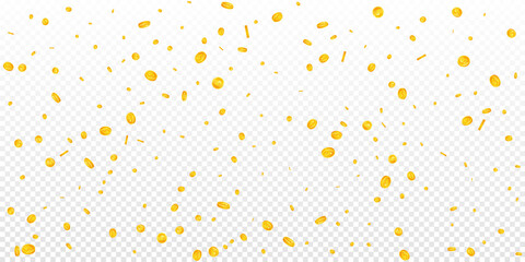 American dollar coins falling. Gorgeous scattered USD coins. USA money. Sublime jackpot, wealth or success concept. Vector illustration.