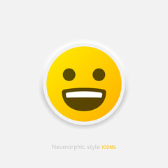 Fototapeta premium Neumorphic emoji vector icon. Positive emoticon in neumorphism style isolated on gray background. Vector EPS 10