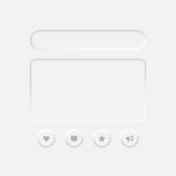 Message task concept in neumorphic style design template. Message title and subject with social media icons concept. Neumorphism ui interface. Vector EPS 10