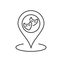 theater pin point icon vector design, editable stroke line icon