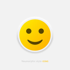 Fototapeta premium Neumorphic emoji vector icon. Positive smile emoticon in neumorphism style isolated on gray background. Vector EPS 10