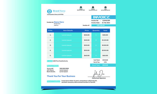 Invoice Design Template with Creative Designs