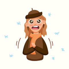 The girl very cold in winter. Vector illustration in flat style
