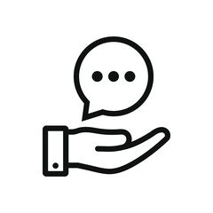 Speech bubble on hand. Comment, feedback, chatting icon design isolated on white background. Vector illustration