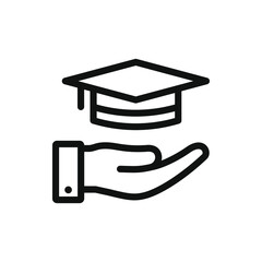 Graduation cap on hand. Education, knowledge, academy icon design isolated on white background. Vector illustration