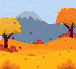 Autumn landscape background with mountain