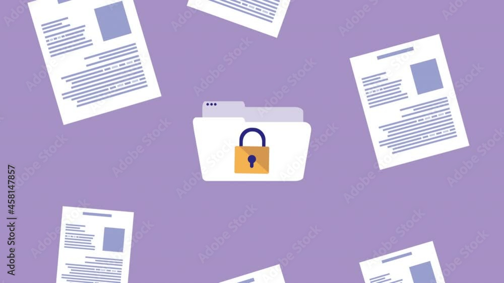 Poster folder and documents with padlock cyber security