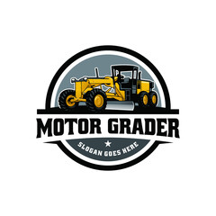 Motor grader. Heavy equipment vehicle isolated color vector - obrazy, fototapety, plakaty