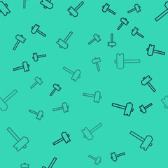 Black line Road traffic sign. Signpost icon isolated seamless pattern on green background. Pointer symbol. Isolated street information sign. Direction sign. Vector