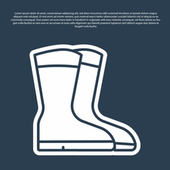 Blue line Fishing boots icon isolated on blue background. Waterproof rubber boot. Gumboots for rainy weather, fishing, hunter, gardening. Vector
