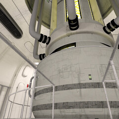 3D-illustration of an reactor room in a science fiction starship