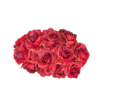 真っ赤な薔薇の花束の切り抜き、ローズ、バラの花/真紅のばらのデコレーション背景画像/カード、タイトルスペース