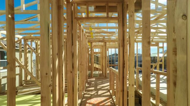 moving through the interior of an unfinished american home in mid construction