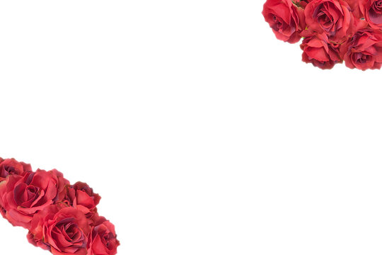 真っ赤な薔薇のフレーム、ローズ、バラの花/真紅のばらのデコレーション背景画像/カード、タイトルスペース