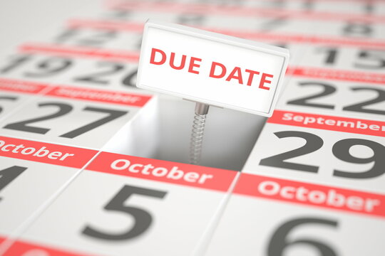 DUE DATE sign on September 28 in a calendar, 3d rendering