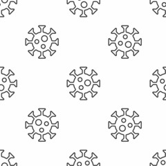 Grey line Virus icon isolated seamless pattern on white background. Corona virus 2019-nCoV. Bacteria and germs, cell cancer, microbe, fungi. Vector.