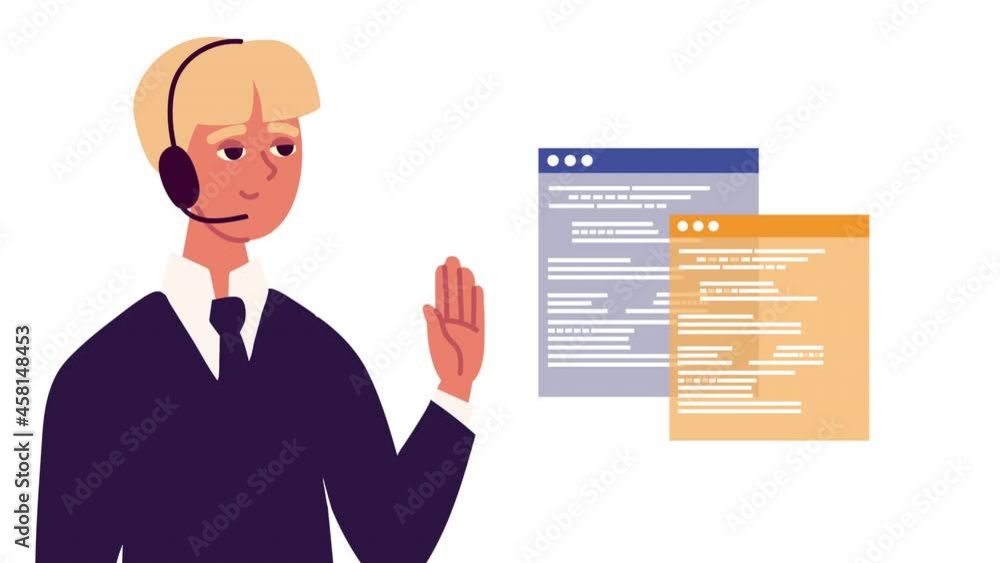 Poster man with headset and webpages templates