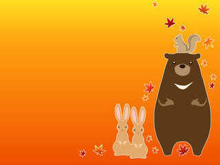 落ち葉と動物のイラスト背景