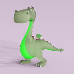 3D-illustration of a cute and funny cartoon dragon looking dubios. isolated rendering object