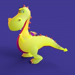 3D-illustration of a cute and funny shy cartoon dragon. isolated rendering object